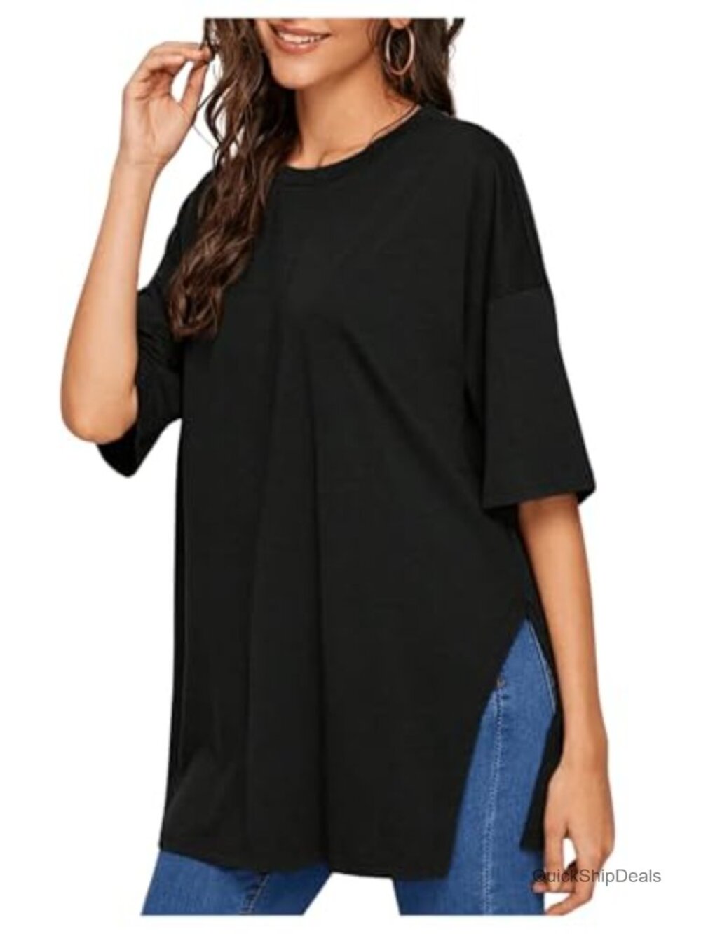 Soft Stretchy Loose Fit Short Sleeve Round Neck T-Shirt